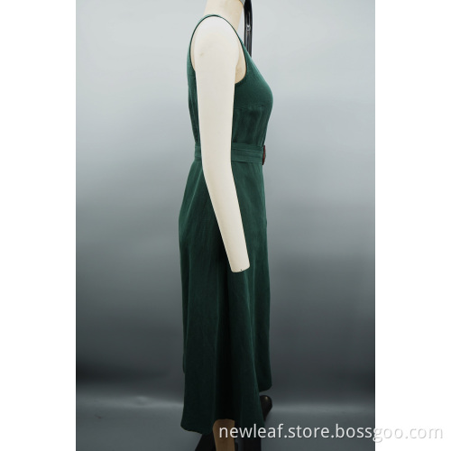 New Women Elegant Sleeveless Buckle Belt V-neck Dress